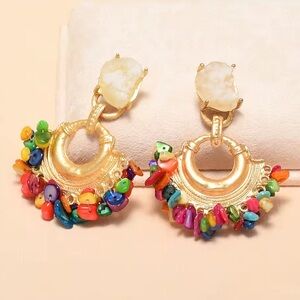Colorful Stones Gold Hoop Earrings